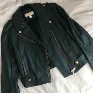 Michael Kors Vegan Leather Jacket Dark Teal Green